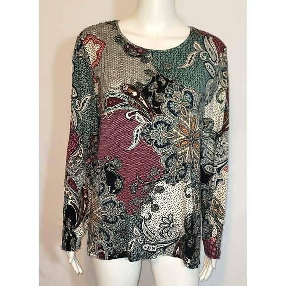 Chico's Paisley Crew-Neck Knit Top Size 2 (Med) - Picture 3 of 13